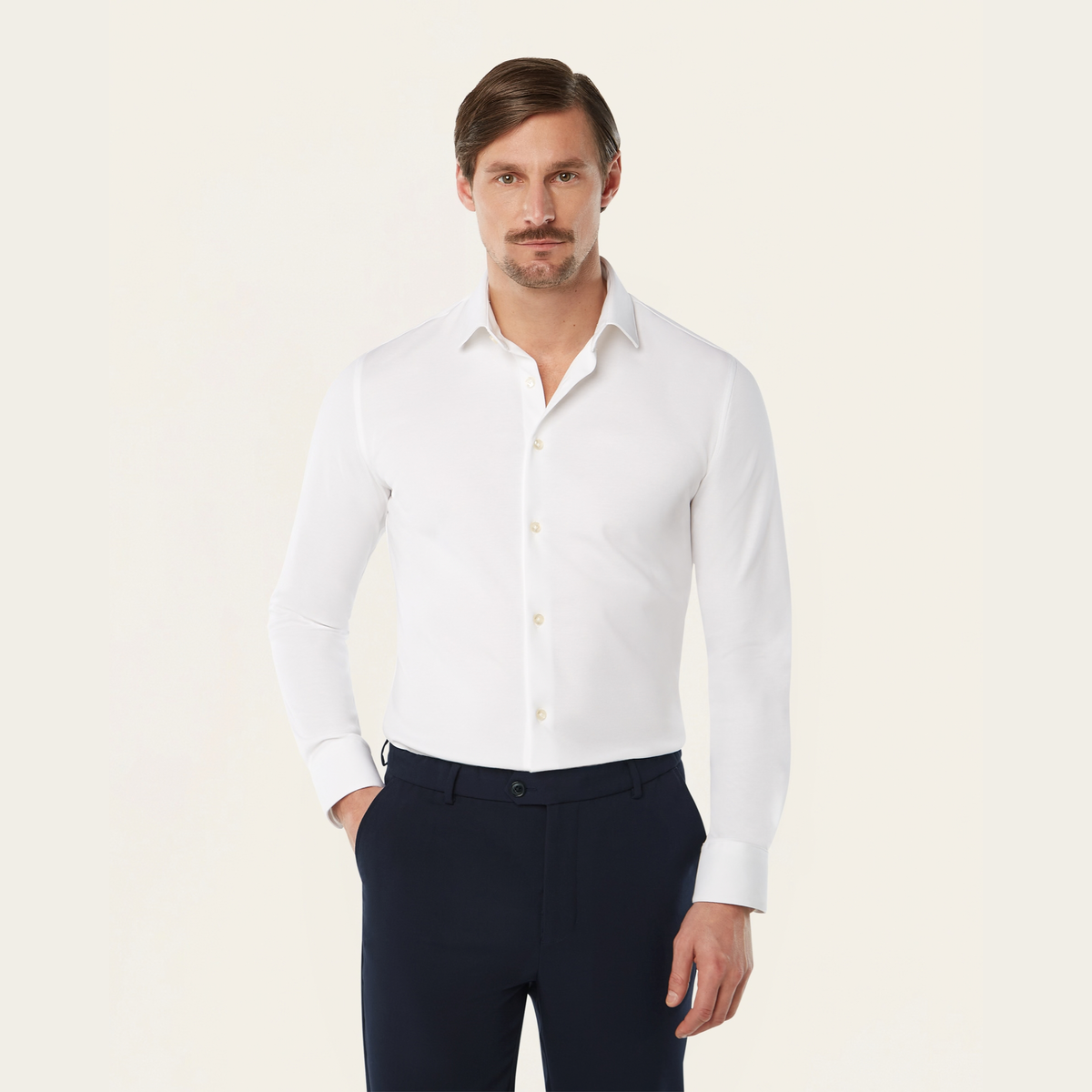 Seawool sweater & Knitted non-iron shirt bundle | White & Sand