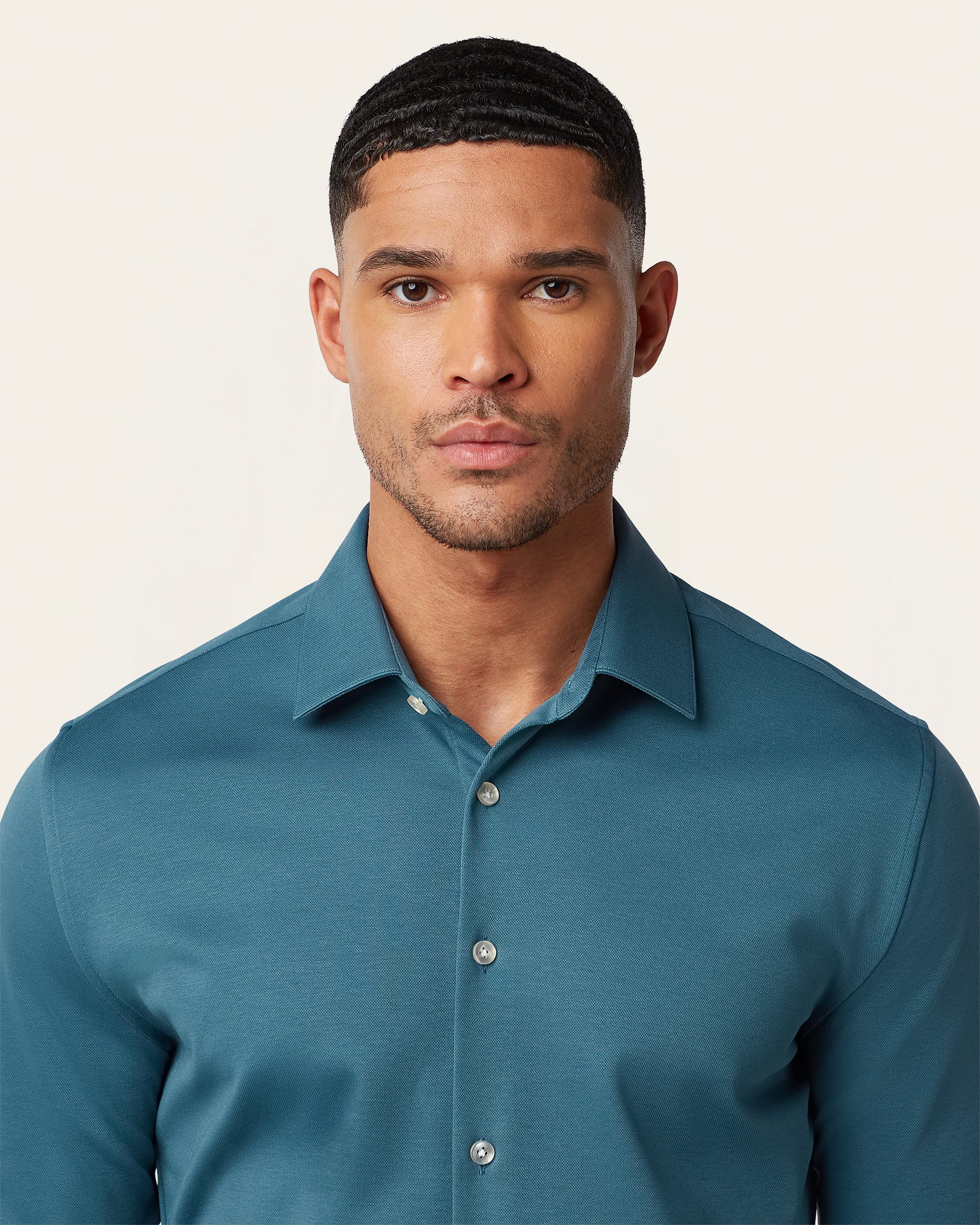 Knitted non-iron shirt Teal Blue