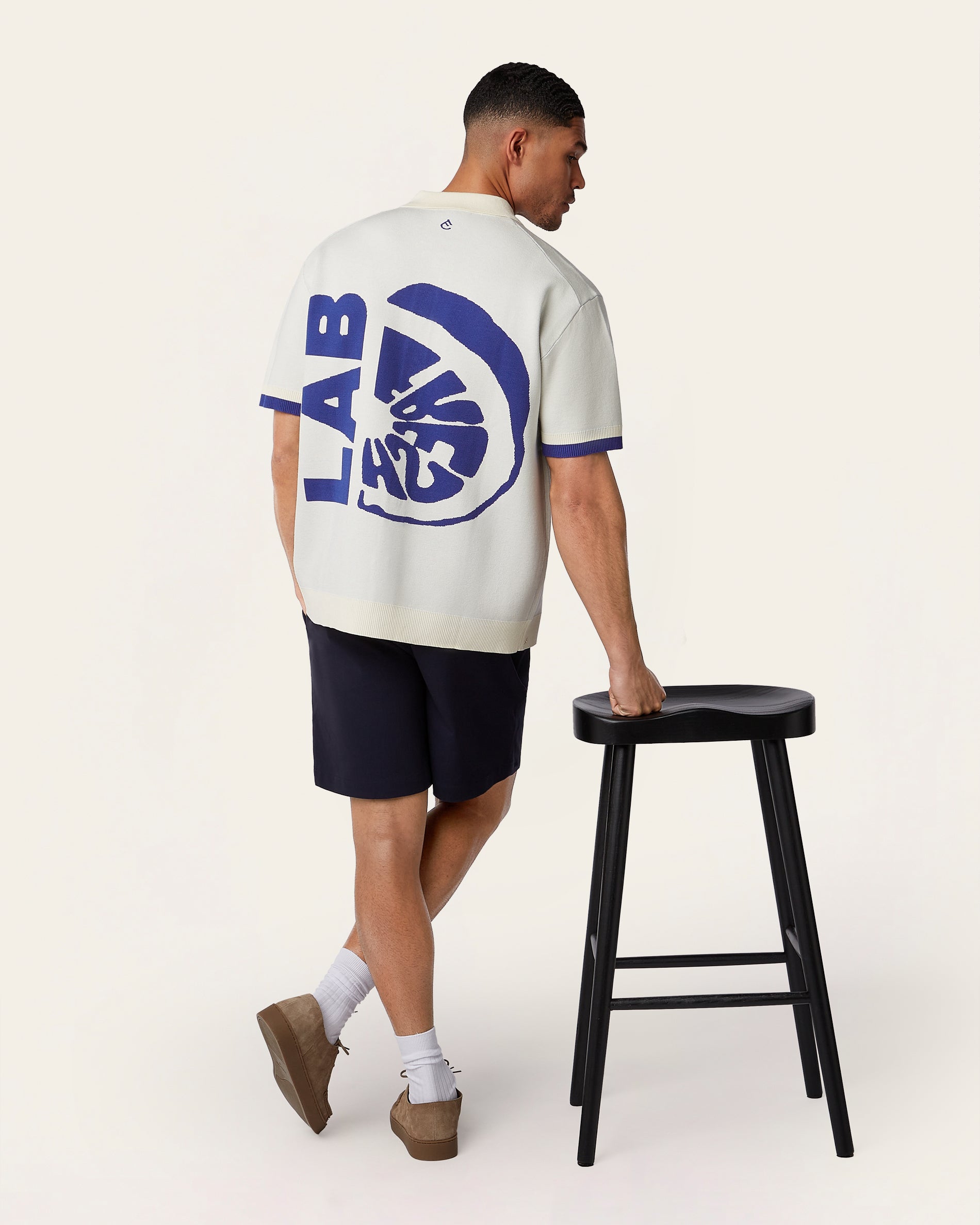 Jacquard Short Sleeve Shirt Off White / Cobalt Blue