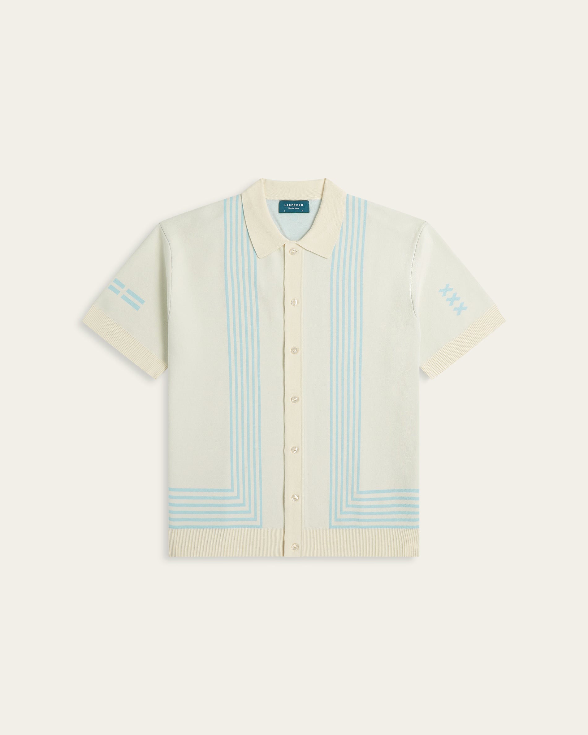 Jacquard Short Sleeve Shirt Off White / Light Blue