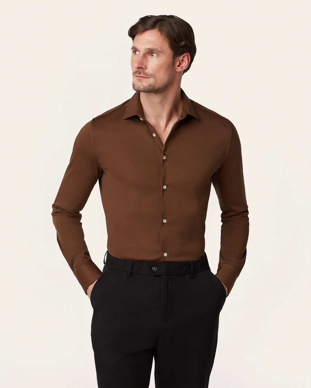 Brown Knitted Non-Iron Stretch Shirt | LABFRESH