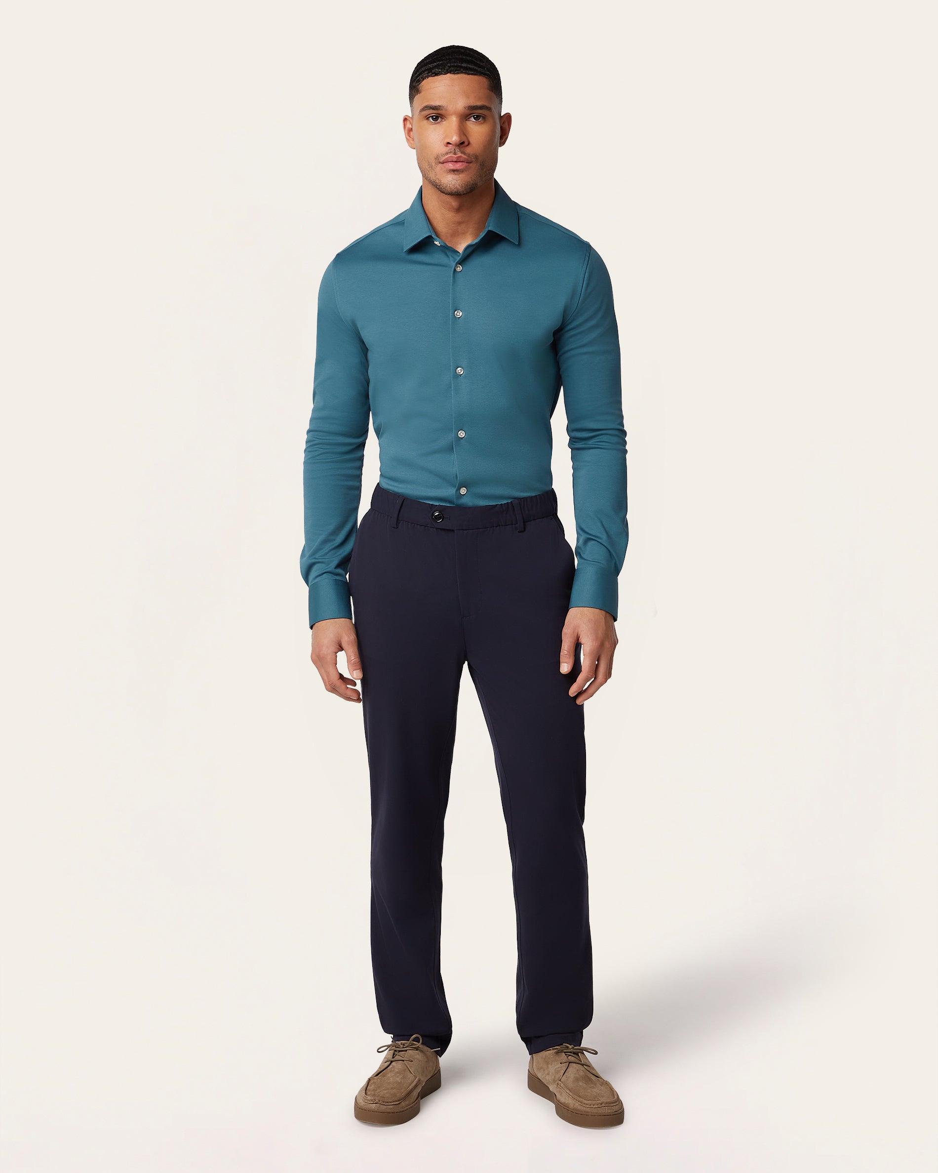 Knitted non-iron shirt Teal Blue