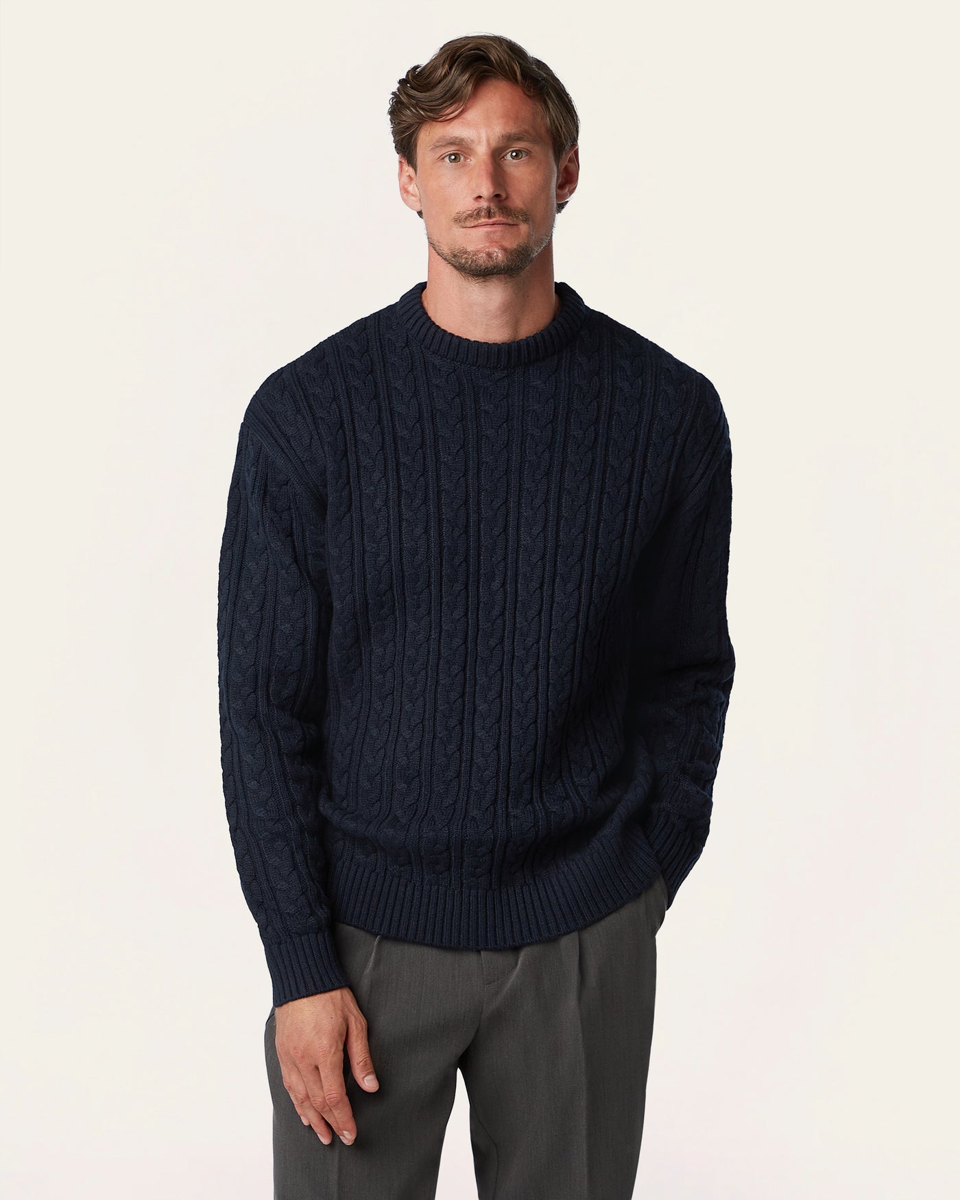 Heavy Seawool Cable Crewneck Navy