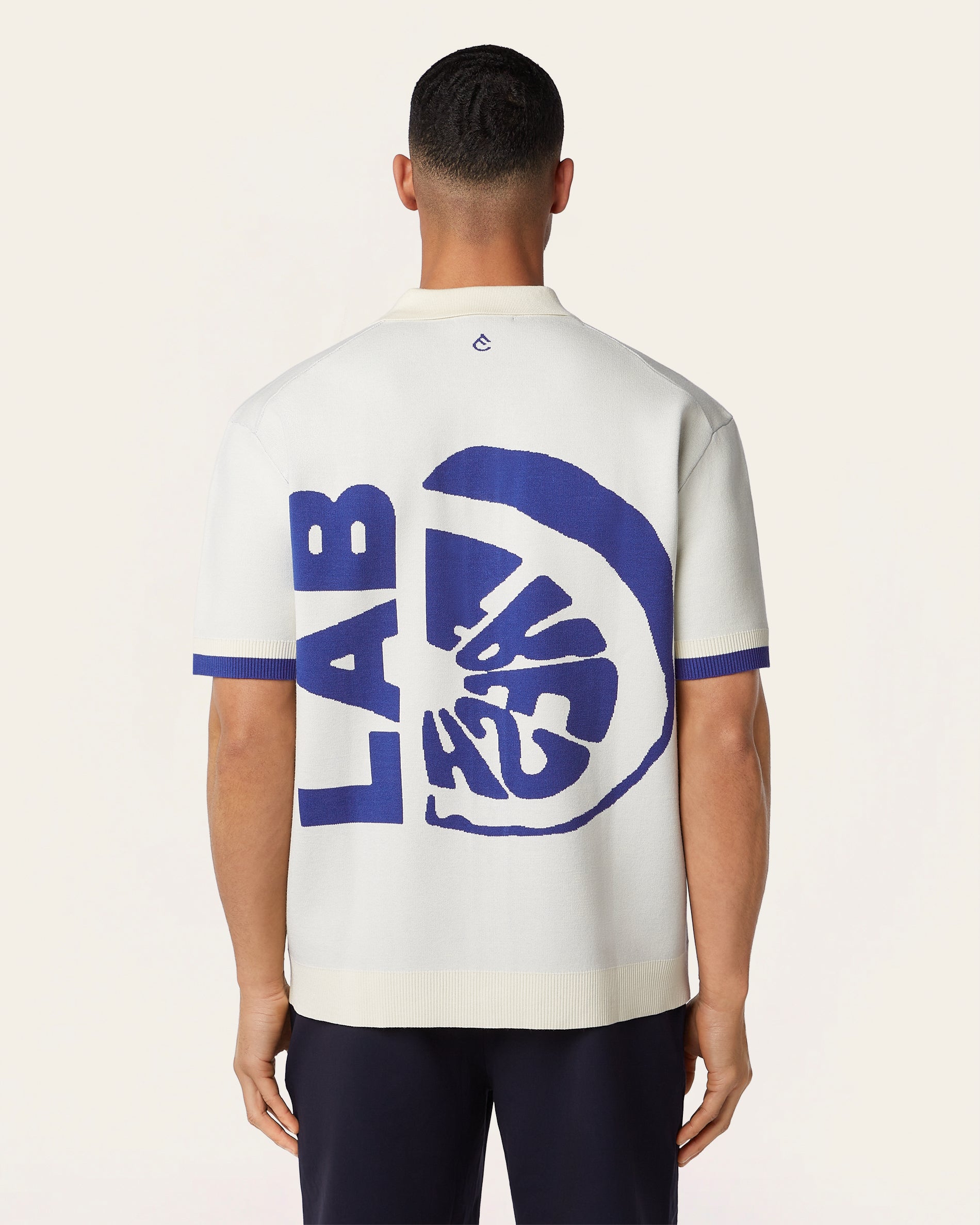 Jacquard Short Sleeve Shirt Off White / Cobalt Blue