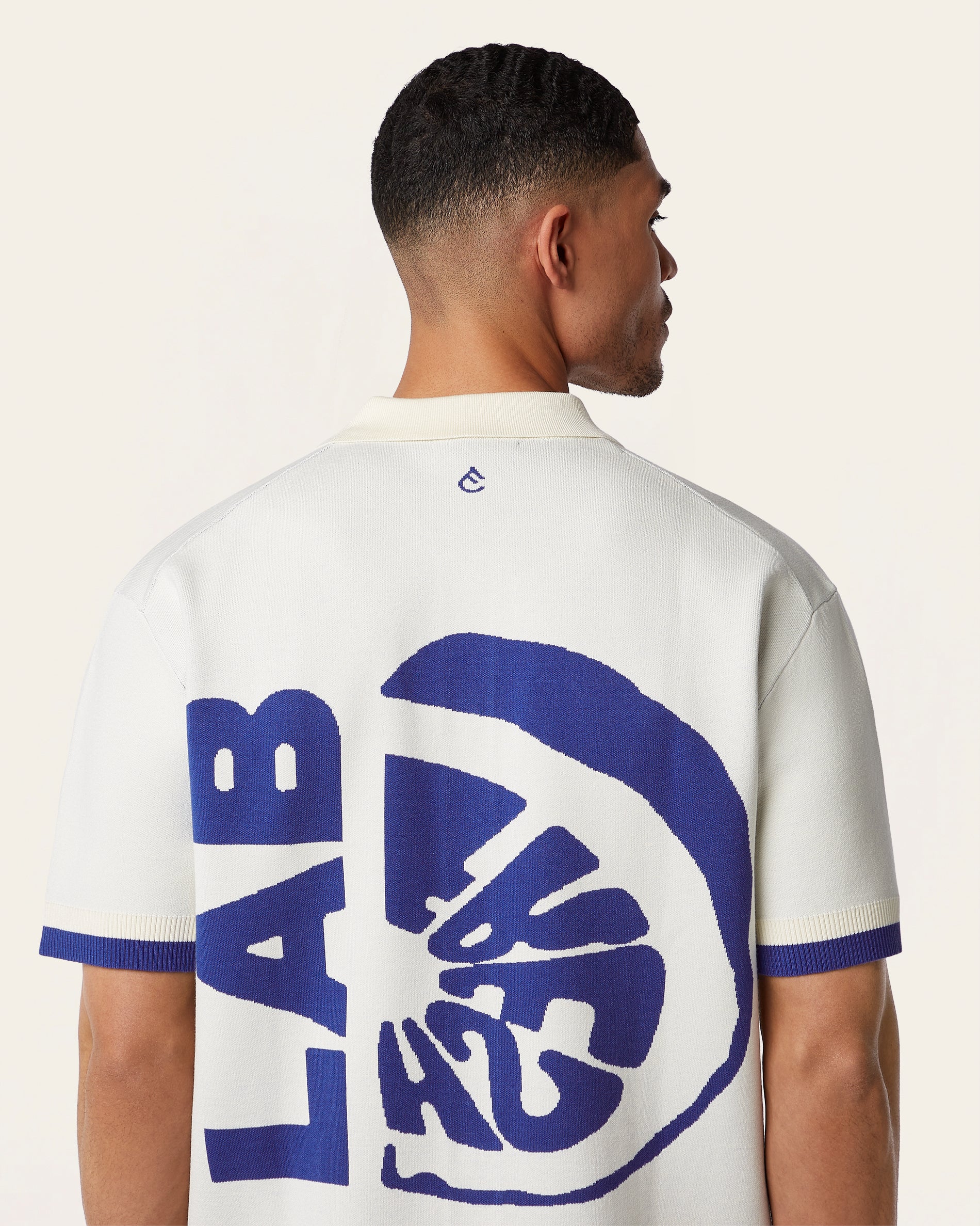 Jacquard Short Sleeve Shirt Off White / Cobalt Blue