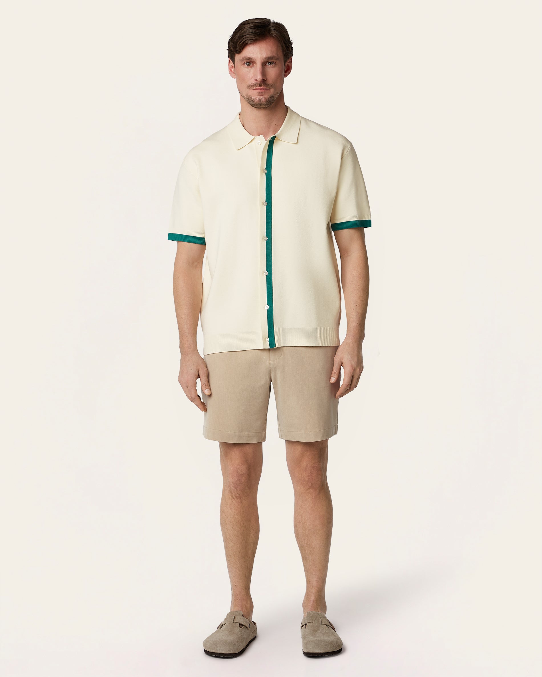 Jacquard Short Sleeve Shirt Off White / Dark Green