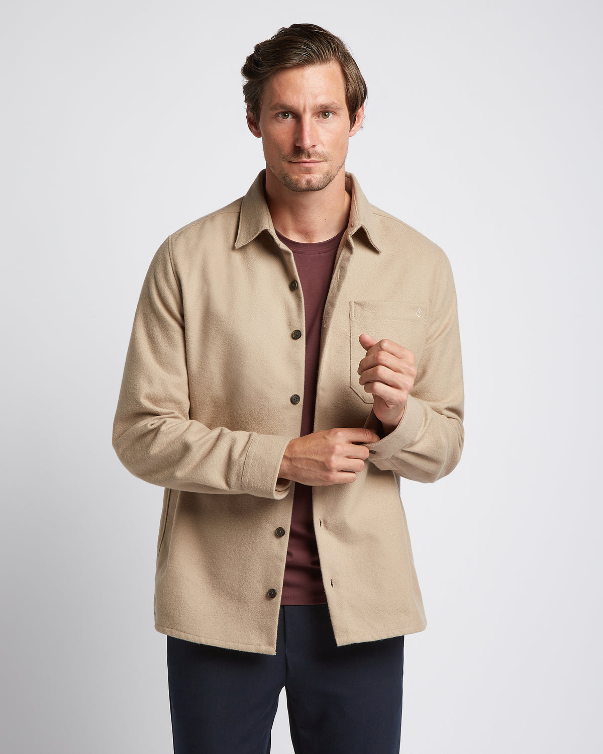 Beige Flannel Overshirt – Soft, Stretch Cotton | LABFRESH